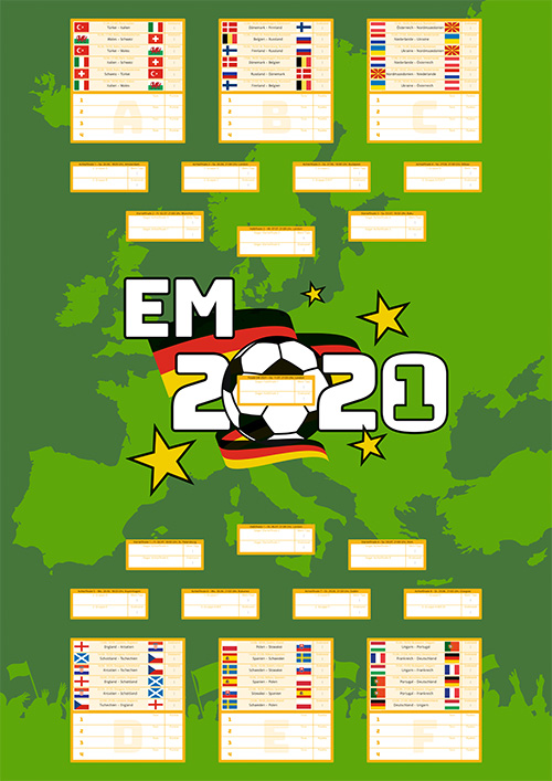 EM 2020 Spielplan-Poster zum Ausfüllen