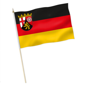 Stock-Flagge : Rheinland-Pfalz mit Wappen / Premiumqualität