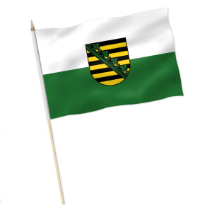 Stock-Flagge : Sachsen mit Wappen / Premiumqualität