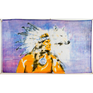 Flagge 90 x 150 : Indianer & Wolf