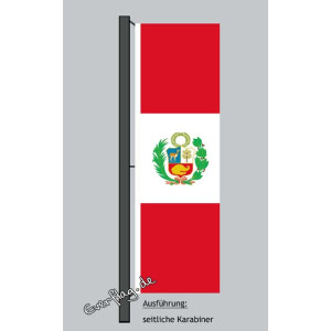 Hochformats Fahne Peru mit Wappen