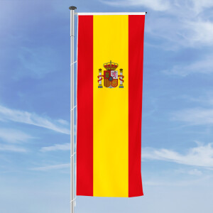 Hochformats Fahne Spanien mit Wappen