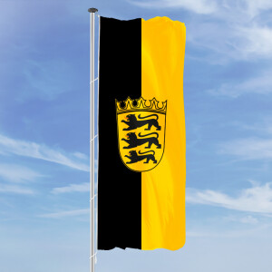 Hochformats Fahne Baden-Württemberg mit Wappen