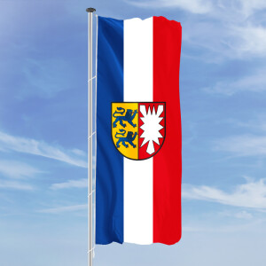 Hochformats Fahne Schleswig-Holstein mit Wappen