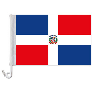 Auto-Fahne: Dominikanische Republik + Wappen - Premiumqualität