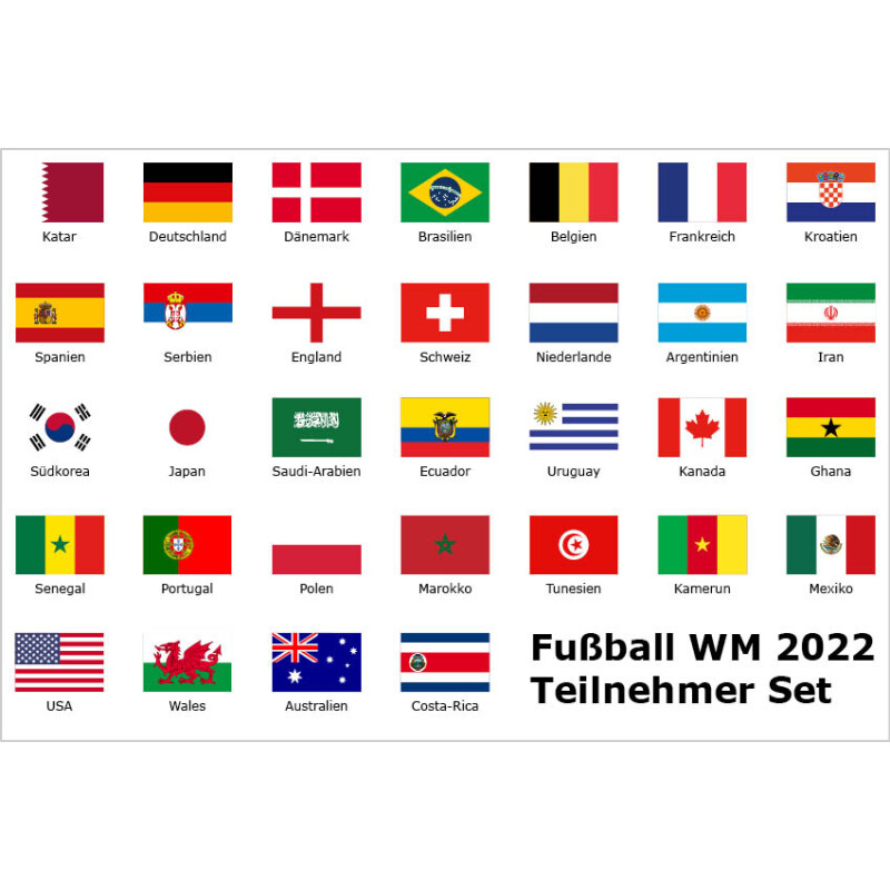 Flaggen aller WM-Teilnehmer in 90 x 150 cm als Set