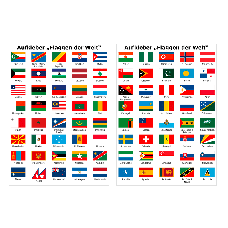 Länder Flaggen Namenaufkleber & Aufkleber mit Flagge & Namen fürs