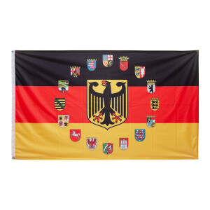 Flagge 90 x 150 : Deutschland mit 16 Bundesländerwappen auf einer Flagge