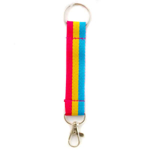 Regenbogen Schlüsselband Pansexuell mit Karabinerhaken und Ring 11cm lang