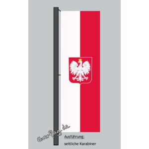 Hochformats Fahne Polen mit Wappen