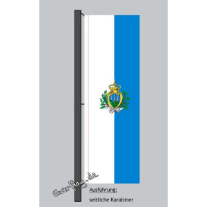 Hochformats Fahne San Marino mit Wappen