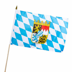 Stock-Flagge 30 x 45 : Bayern mit Wappen