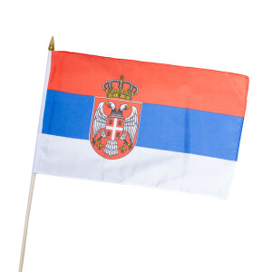 Stock-Flagge 30 x 45 : Serbien mit Wappen