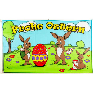 Flagge 90 x 150 : Ostern Frohe Ostern Hasenfamilie
