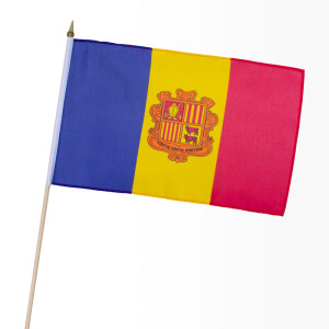 Stock-Flagge 30 x 45 : Andorra mit Wappen