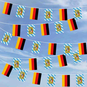 Party-Flaggenkette : Deutschland - Bayern mit Wappen und Löwen