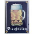 Emailleschild: "Biergarten-Krug", 12x17cm