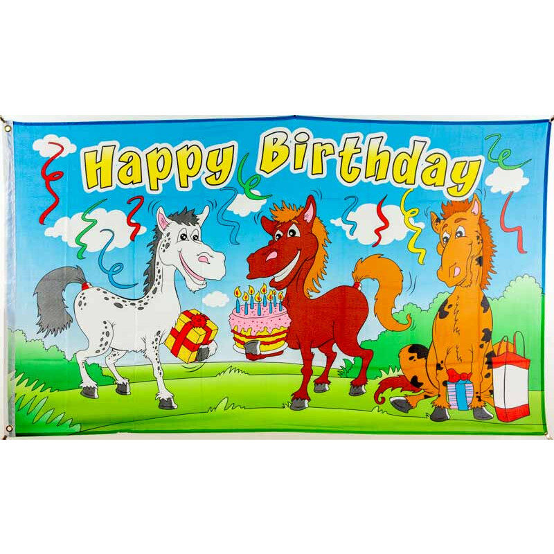 Kinder Geburtstag Happy Birthday mit Pferden Fahne Flagge 1,50x0,90m 