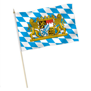 Stock-Flagge : Bayern Raute mit Wappen + Löwen / Premiumqualität