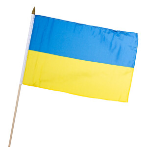 Ukraine mit Wappen Stockflagge Flaggen Fahnen Stockfahne 30x45cm 