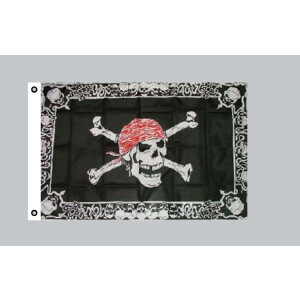 Flagge 90 x 150 : Pirat mit Totenkopfrahmen