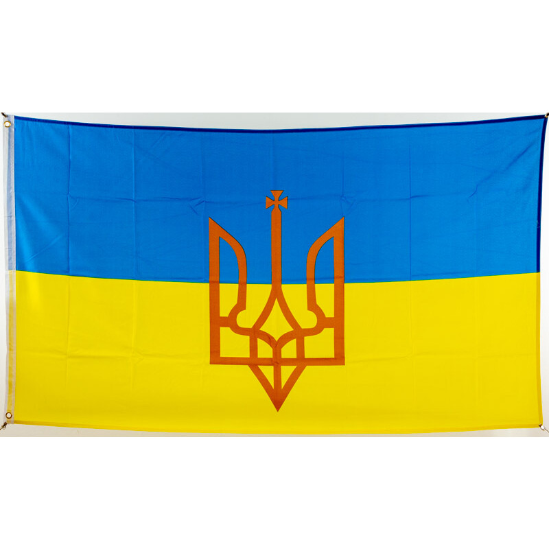 Fahne Ukraine mit Wappen links Flagge ukrainische Hissflagge 90x150cm 