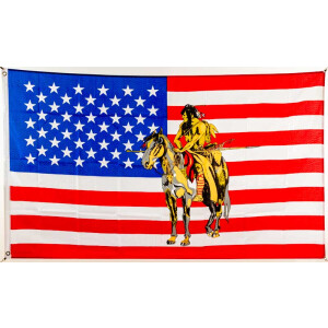 Flagge 90 x 150 : USA - Indianer mit Pferd