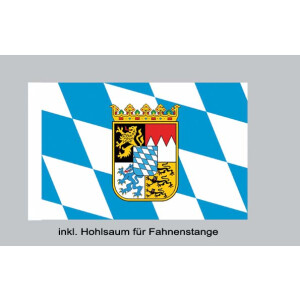 Flagge 90 x 150 : Bayern mit Wappen -RESTPOSTEN mit Hohlsaum